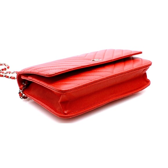Chanel Caviar Quilted Chevron Wallet On Chain Red - Picture 4 of 11